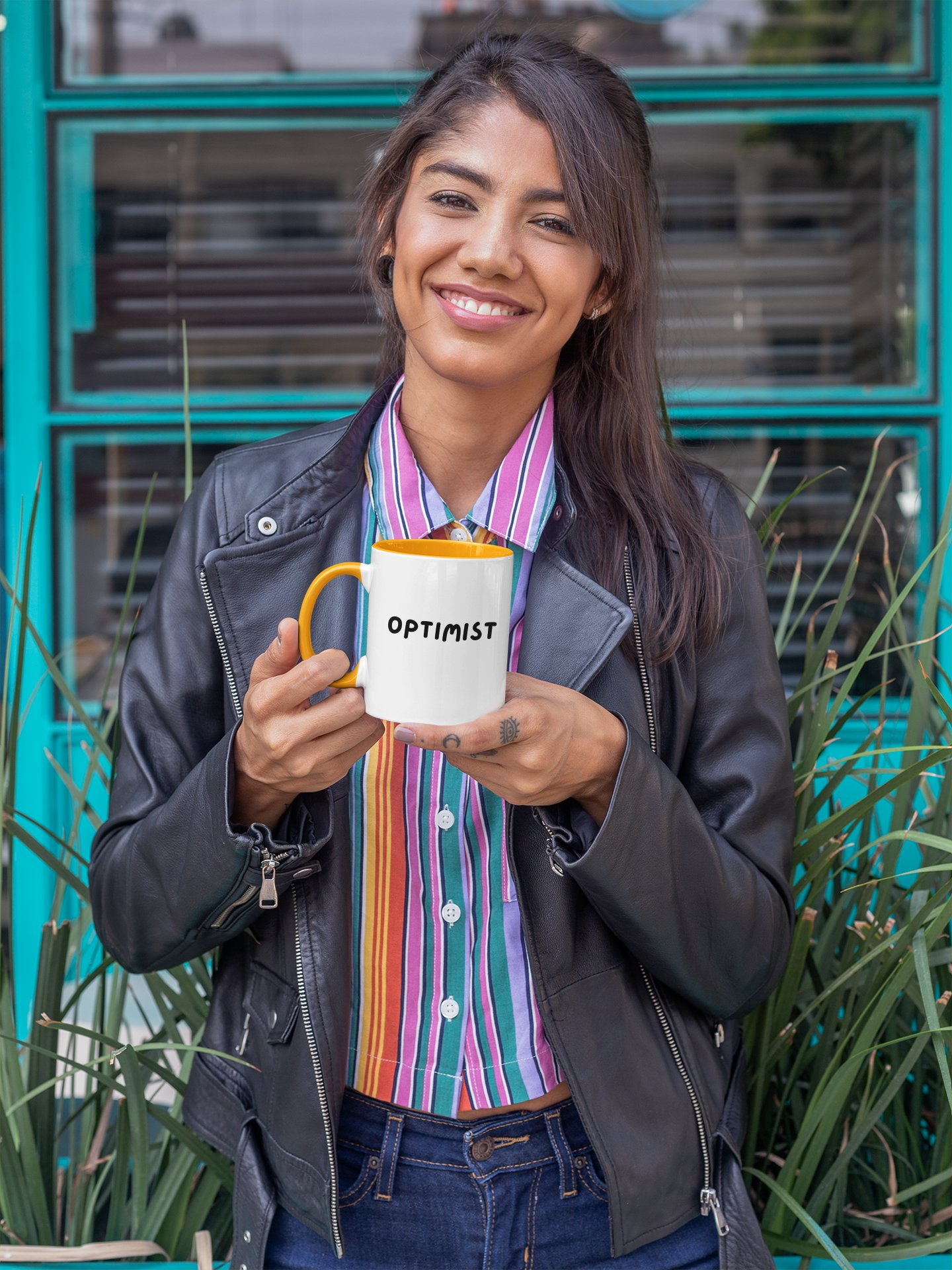 “OPTIMIST” My Vibe Ceramic Mug with Color product image (1)