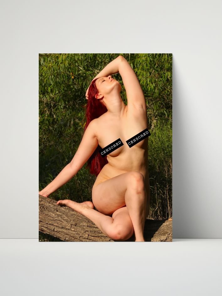 Redhead Nude Forest Log – Glossy 8x10 Metal Print product image (1)