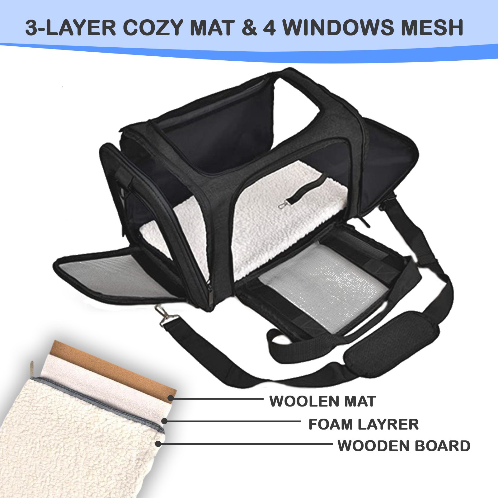 Cat Carriers Dog Carrier Pet Carrier For Small / Medium Cats Dogs Puppies (Up To 15lbs),Small Dog Carrier Soft Sided, Collapsible Waterproof Travel Puppy Carrier -Black product image (3)