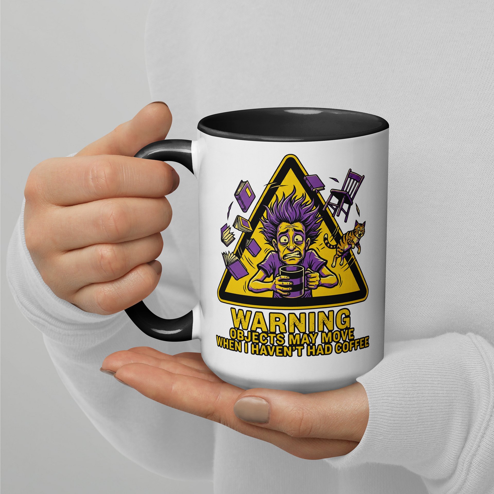 Warning Objects May Move Without Coffee Mug | Funny Hazard Sign Coffee Mug | Sarcastic Caffeine Lover Gift product image (4)