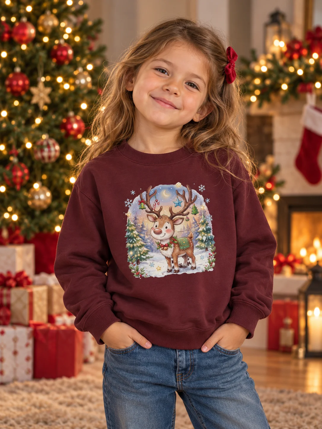 Kids Cute Reindeer Christmas Sweatshirt product image (1)