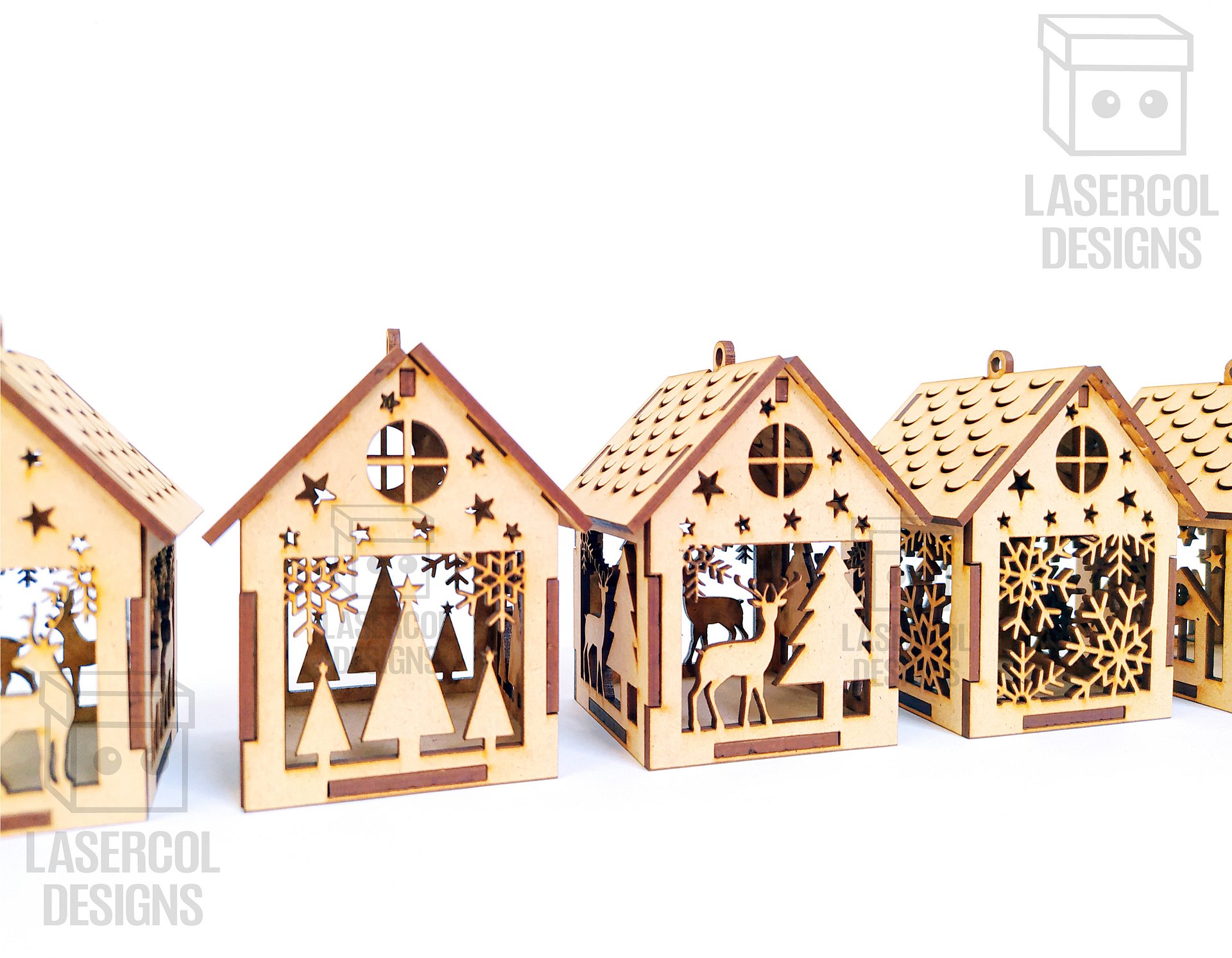 Christmas House Ornaments Set 1 (2 Sizes, 5 Styles) - Laser Cut Files product image (9)