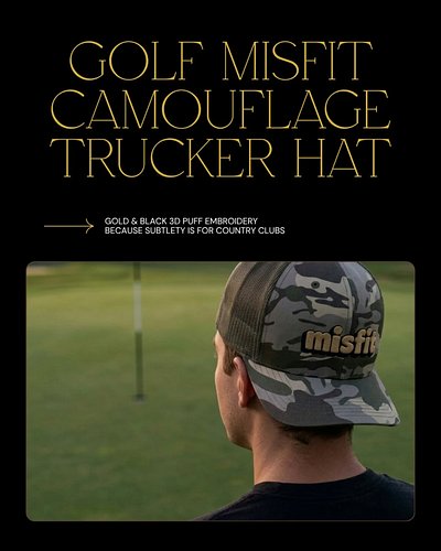 Meet your new Sunday wear. Camo trucker with gold & black 3D puff that refuses to blend in. Breathable mesh. Adjustable snapb...