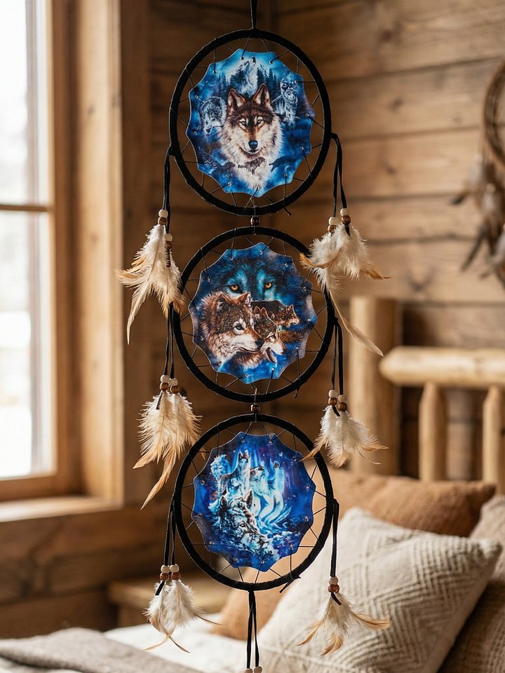 Wolf Pack Dreamcatcher Trio Celestial Blue Moon For Boho Decor product image (1)