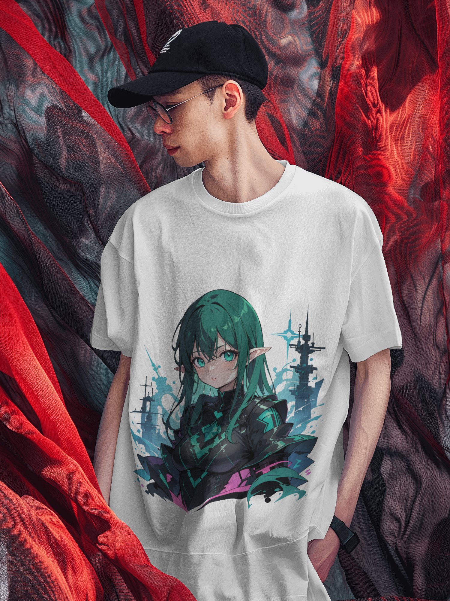 Emerald Matrix Cyberpunk Anime Tee - Techno-Sylvan Aesthetic product image (4)