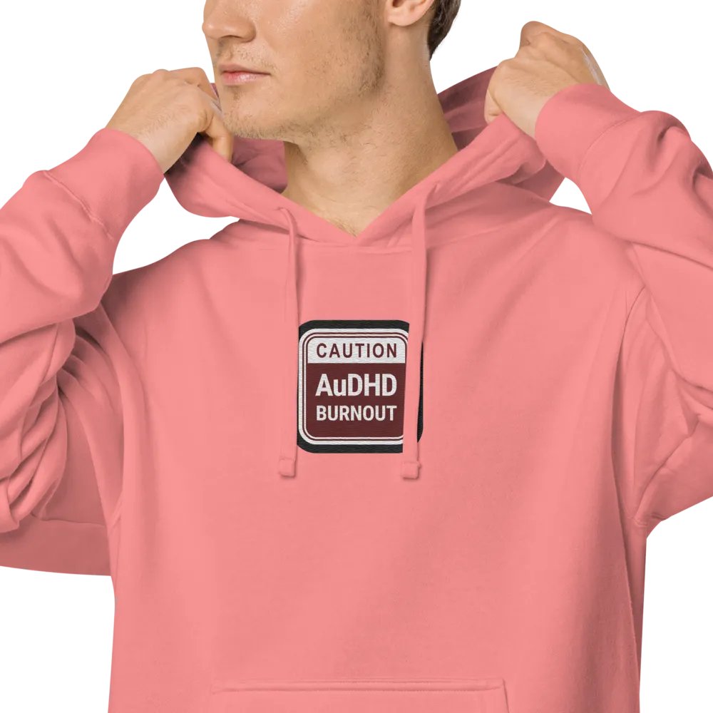 CAUTION: AuDHD BURNOUT embroidered pigment hoodie (maroon bubble design 2) product image (5)