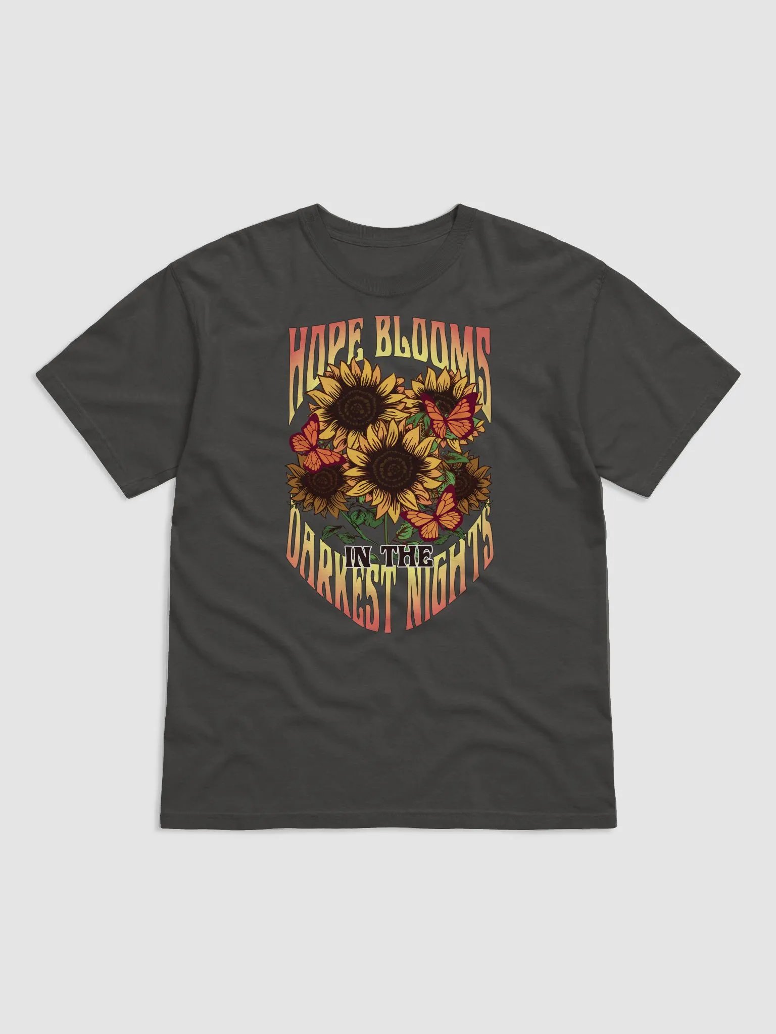 Hope Blooms in the Darkest Nights Sunflower T-Shirt | Motivational Fall and Thanksgiving T-Shirt Design product image (23)