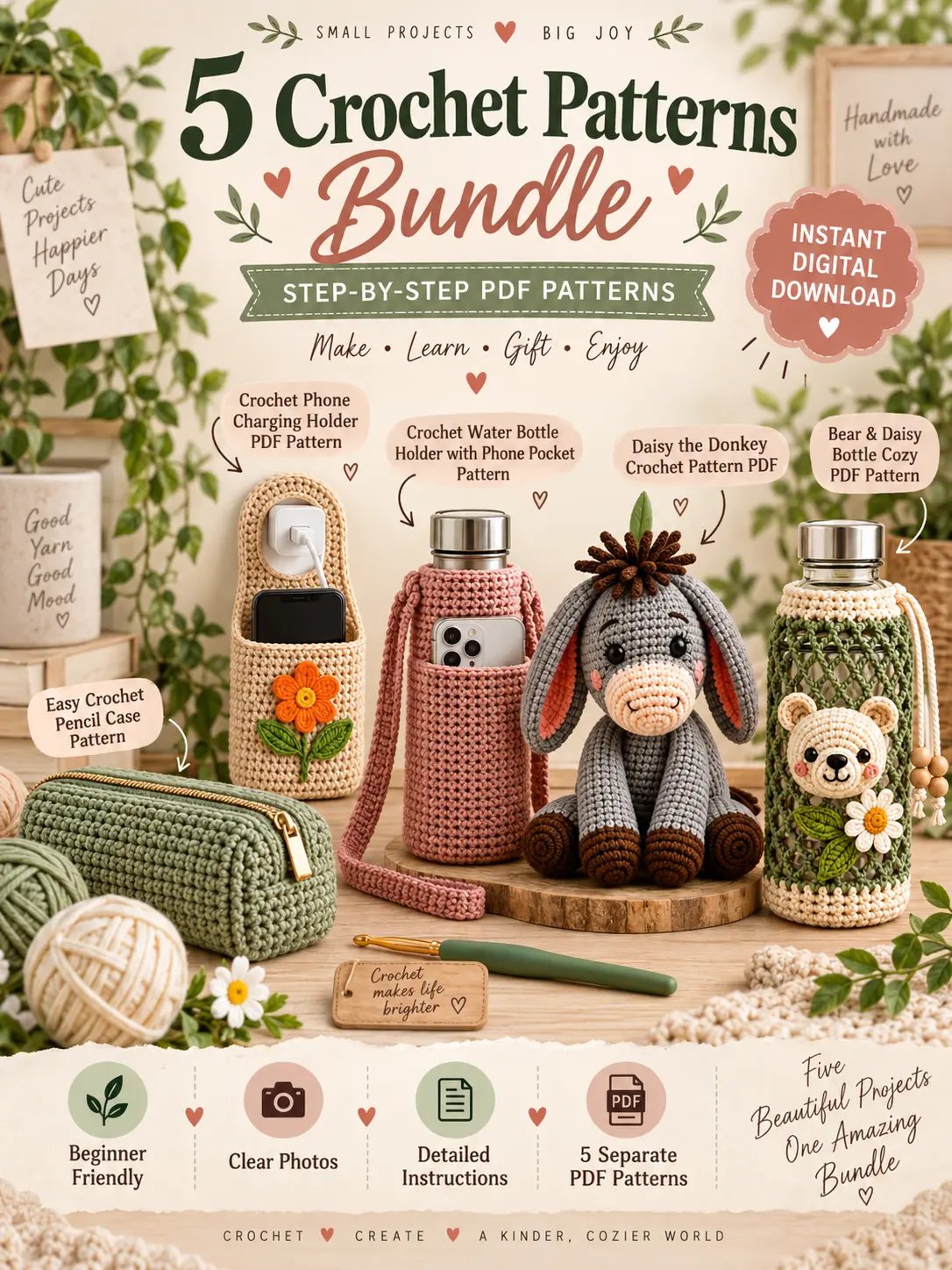 5 Crochet Patterns Bundle – Step-by-Step PDF Patterns product image (1)