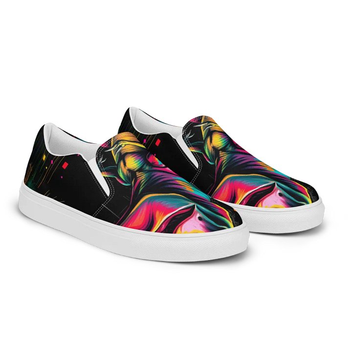 Rainbow T-Rex Men's premium slip on canvas shoes product image (2)
