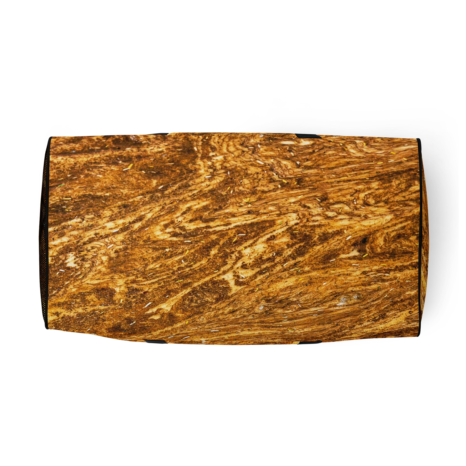 Golden Strata: Golden Amber Marble Duffle Bag | All-Over Print Travel Carry-On | Earthy Ochre Gym & Weekend Bag product image (5)