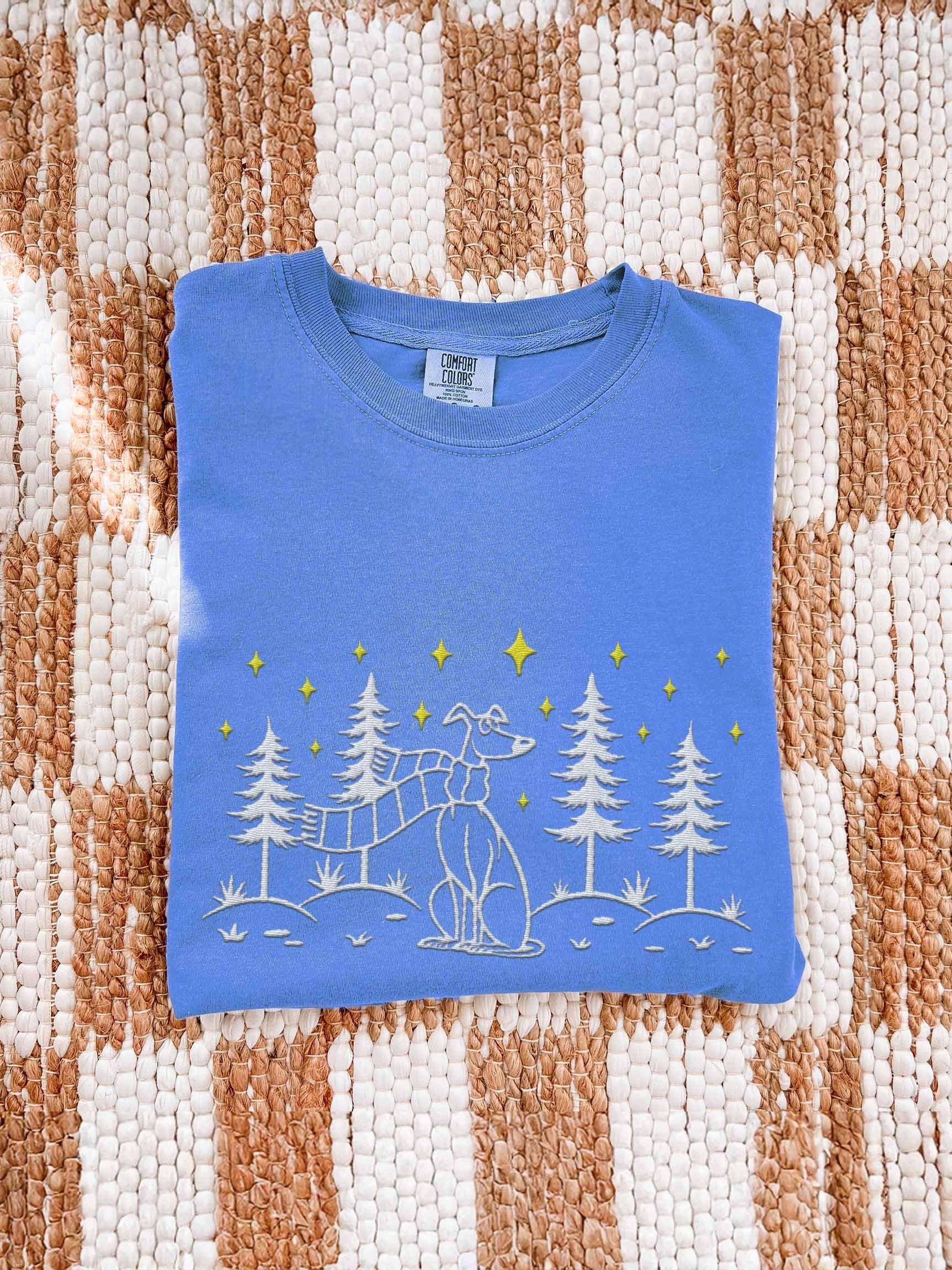 Greyhound Winter/Christmas Line Art Design Embroidered T-Shirt product image (1)