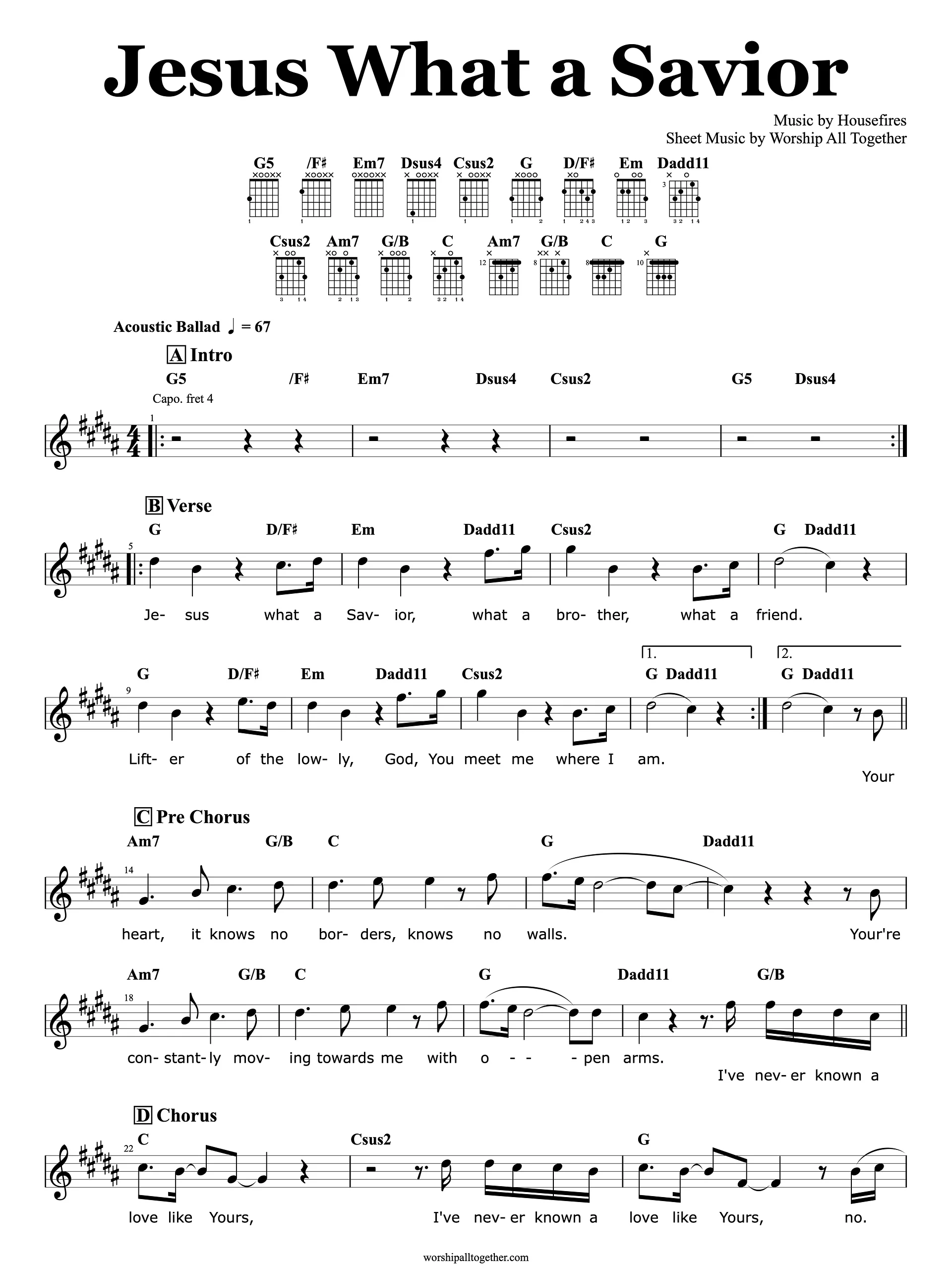 Jesus What a Savior (Housefire) – Guitar Chords & Sheet Music | Worship Tutorial product image (1)