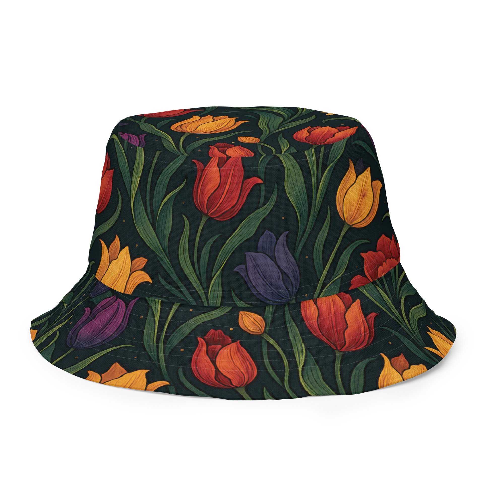 Yellow, Red, and Purple Tulips Reversible Bucket Hat – Bold Floral Sun Hat for Outdoor Style product image (1)
