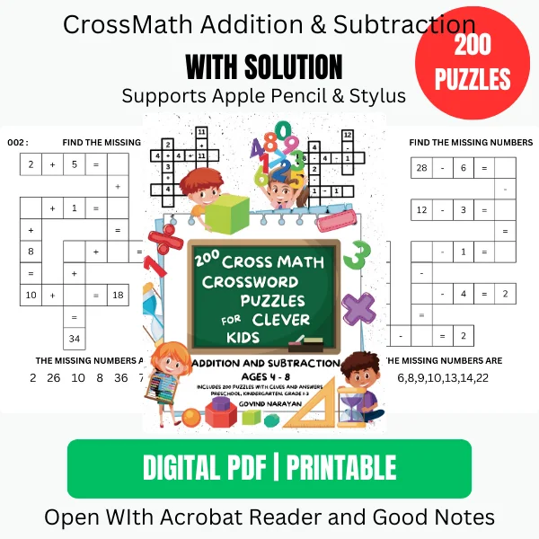 200 Crossmath Puzzles: Addition and Subtraction for Kids (Ages 4-8) | Ebook | Printable PDF product image (1)