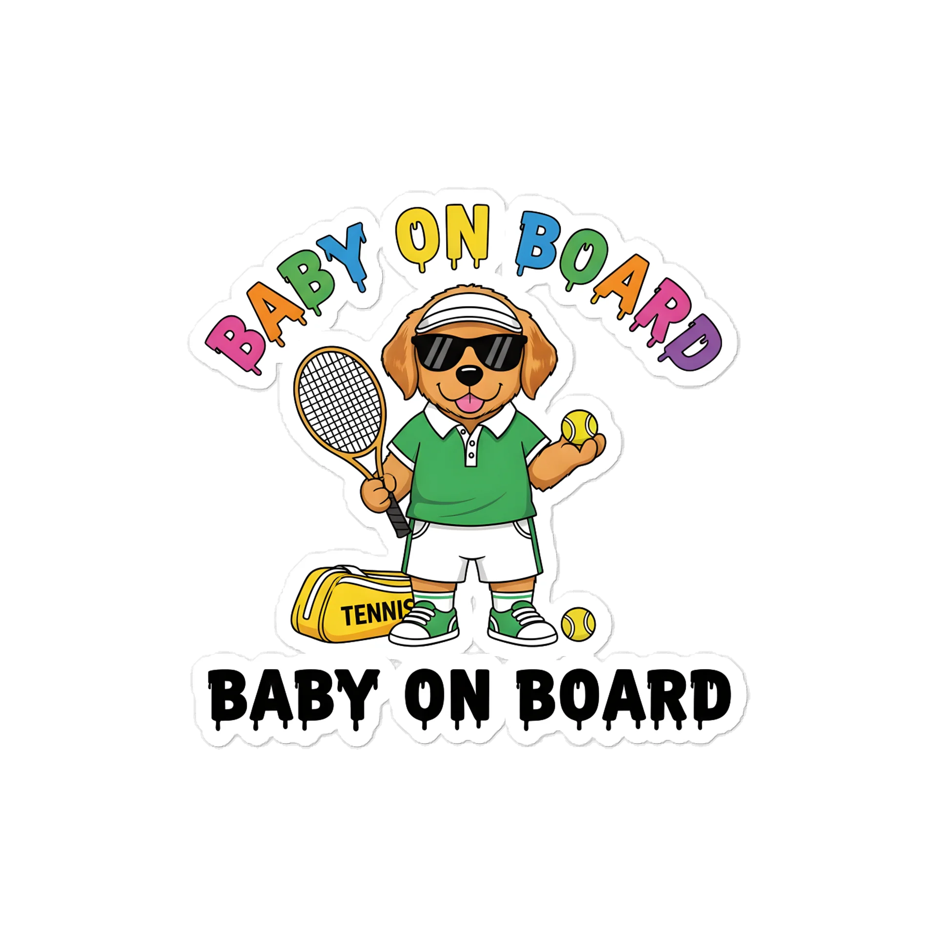 Funny Dog Tennis Baby on Board Sticker - 5x5 Weatherproof Vinyl Car Decal - Premium Dog Tennis Court Accessory product image (1)