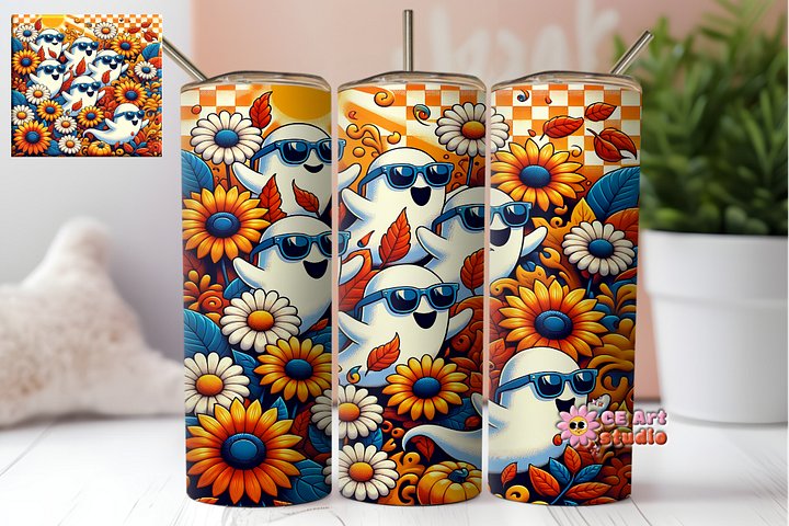 Funny Cute Spooky Ghost Tumbler Wrap PNG product image (1)