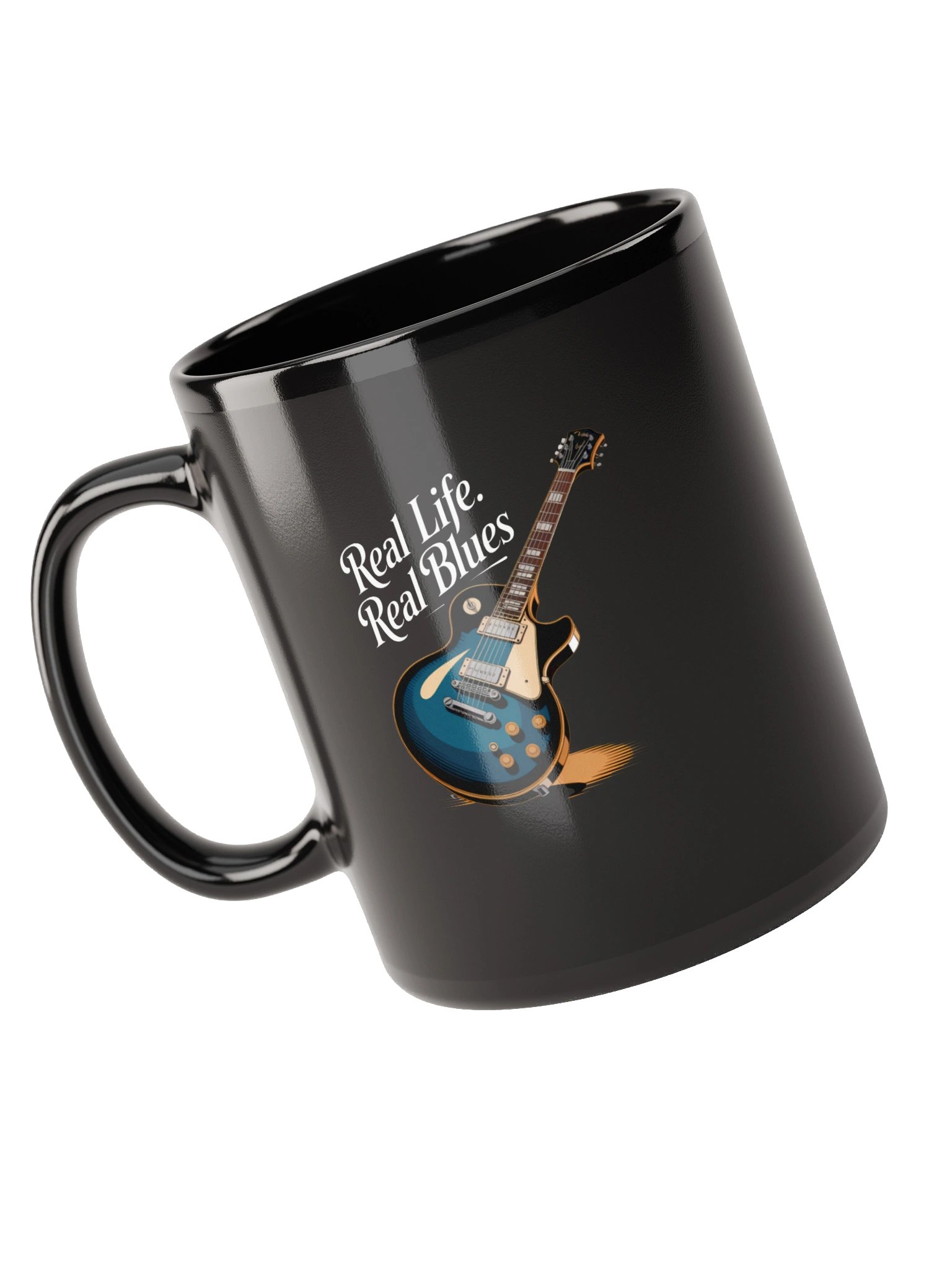 Real Life, Real Blues – Black Glossy Mug (The Slogan Series) product image (3)