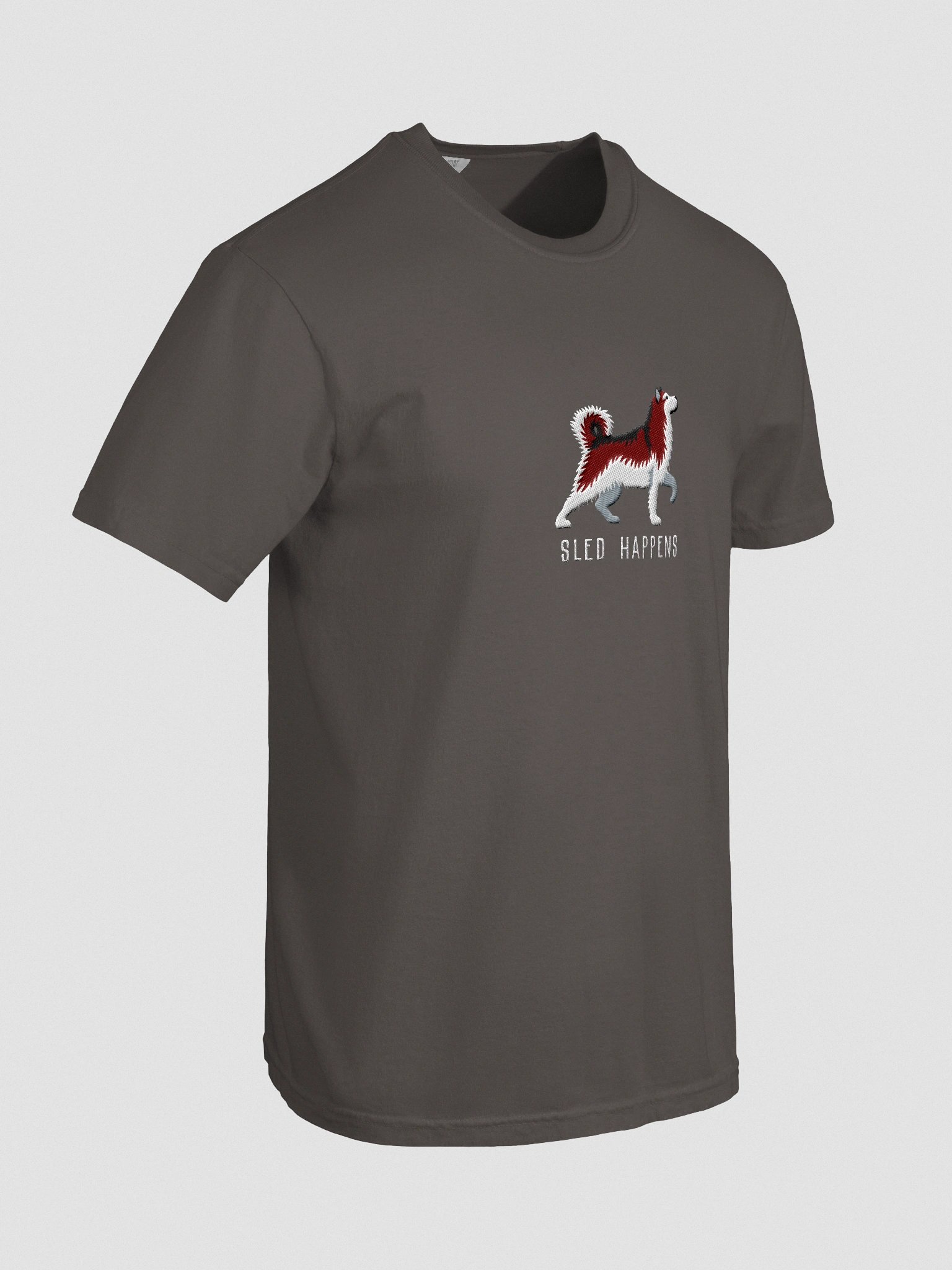 Sled Happens T-Shirt(Embroidered) of an Alaskan Malamute(Red & White) product image (11)