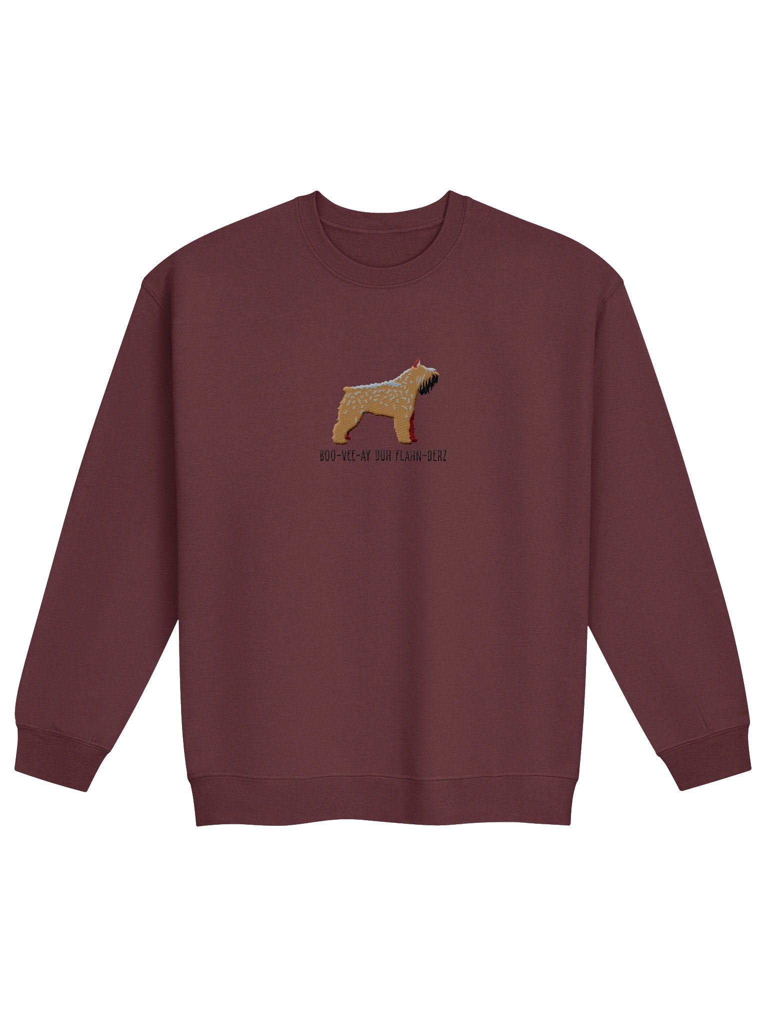Boo-Vee-Ay Duh Flahn-Derz Sweatshirt (Embroidered) of a Bouvier Des Flandres(Tan, Cropped Ears) product image (4)