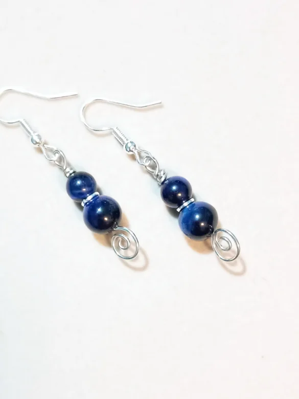 Celestial Spiral Earrings | Handmade, Blue, Dangle, Silver-Tone | "Starlit Journey" product image (1)