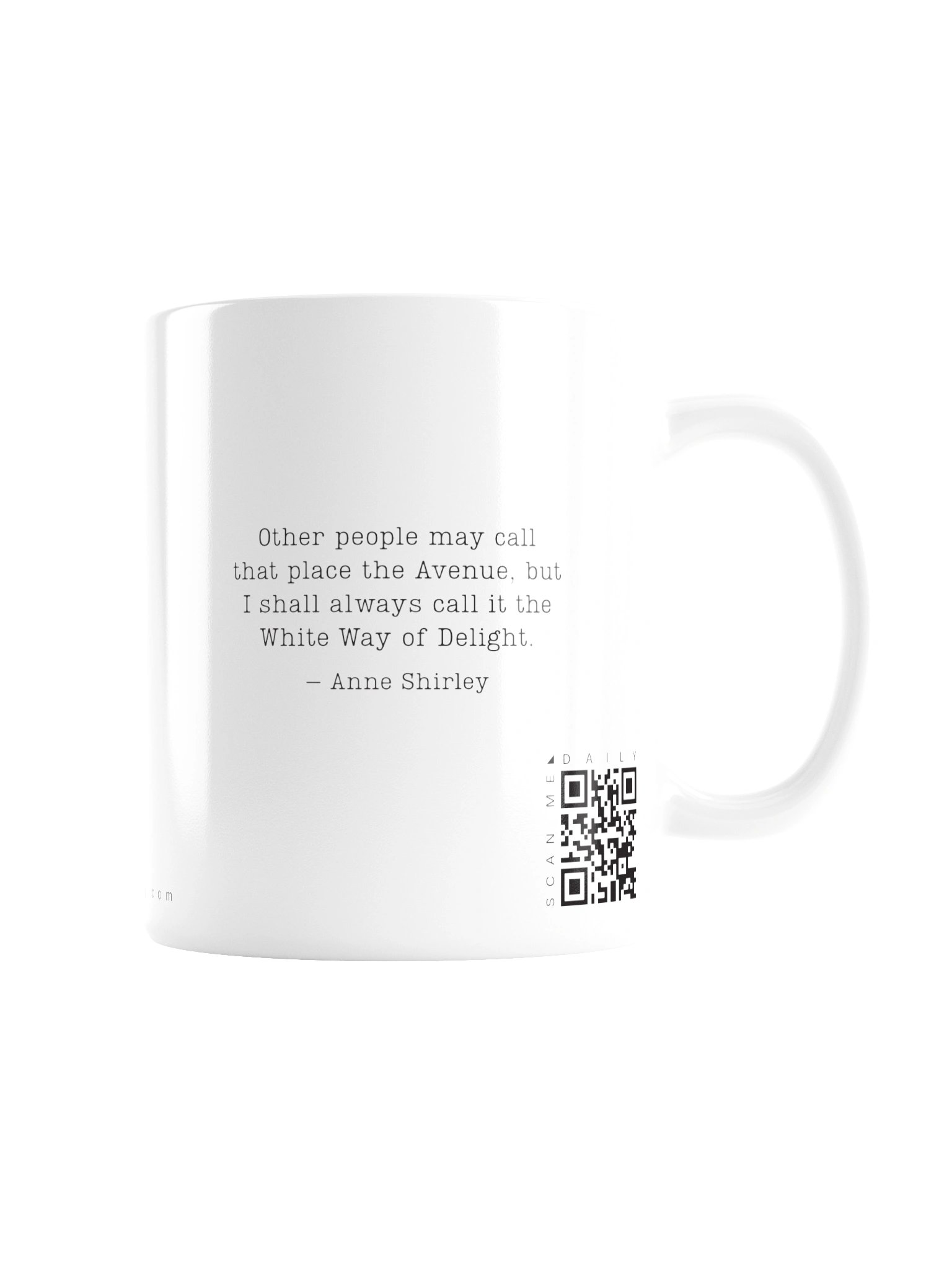 <i>White Way of Delight</i> • QR Mug<br /> With 160 Daily Quotes<br /> <small>Quotes from beloved novel<br />Anne of Green Gables (1908)</small> product image (2)