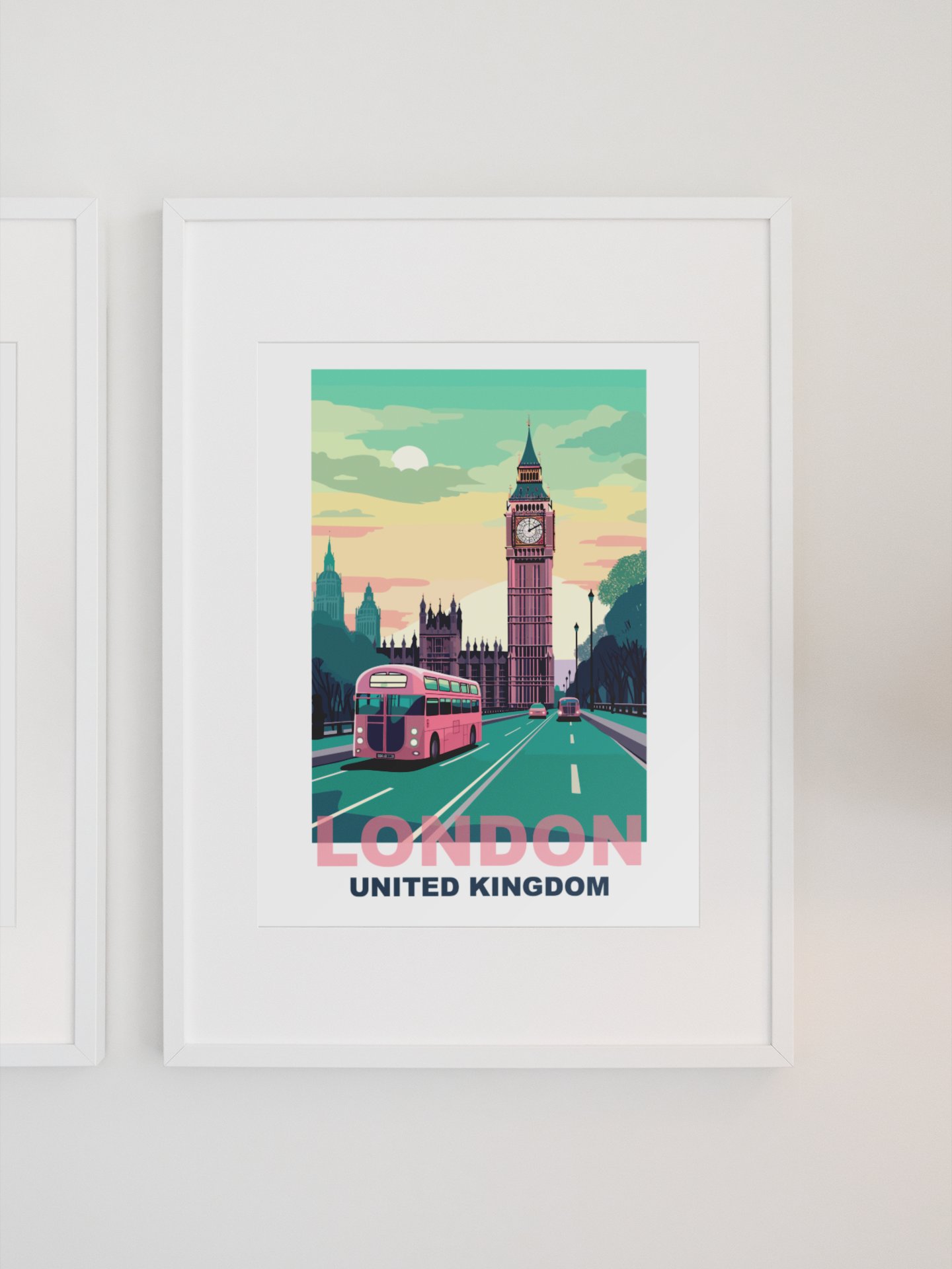 Classic London Cityscape Poster with Iconic Red Bus, Big Ben Sunrise Print, United Kingdom Urban Art, British Travel Wall Decor product image (1)