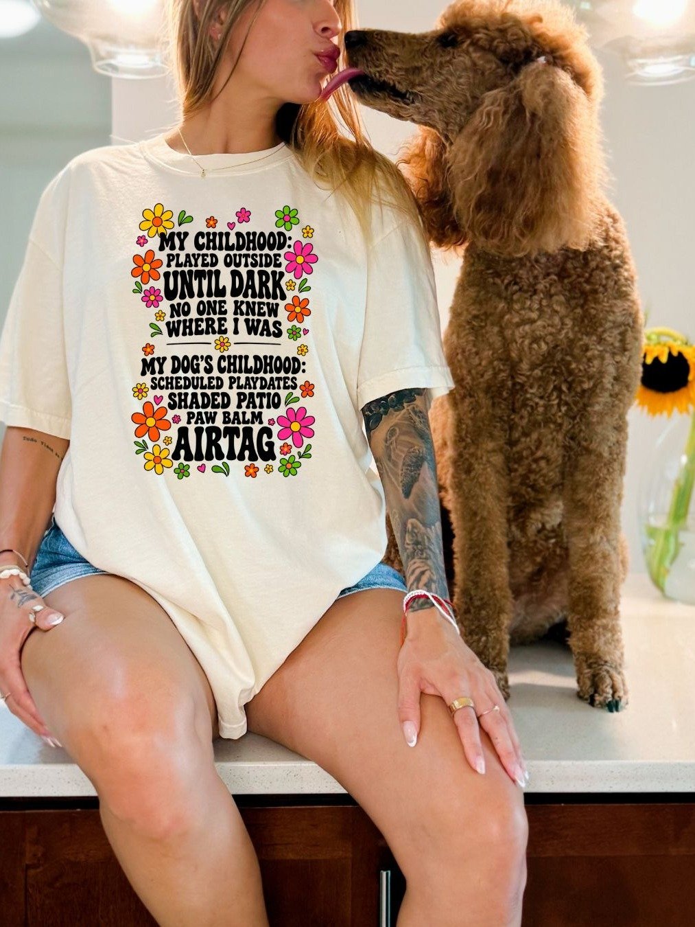 My Childhood vs. My Dog’s Childhood Retro Floral Tee product image (25)