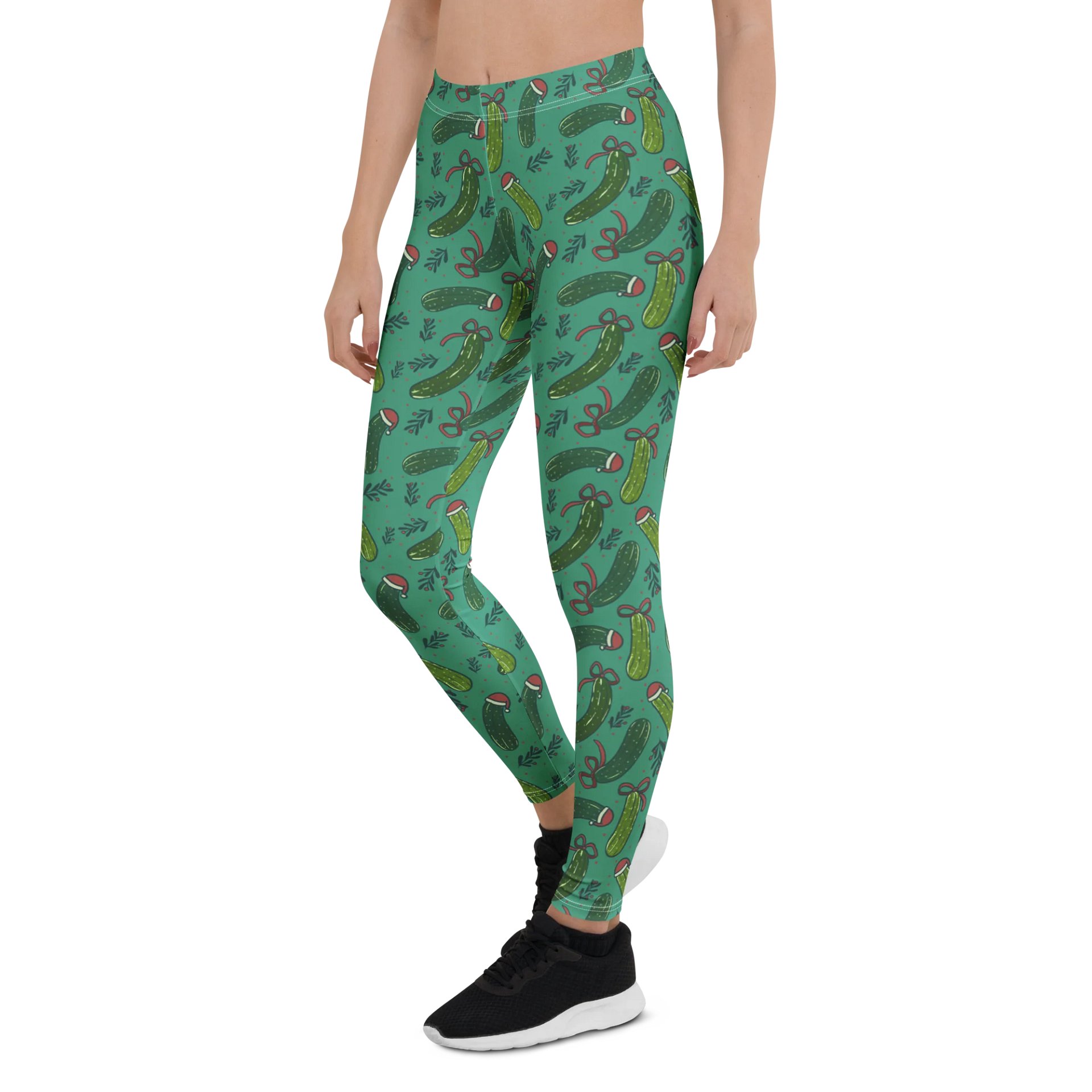 Christmas Pickles Pattern Leggings, Dark Green product image (4)