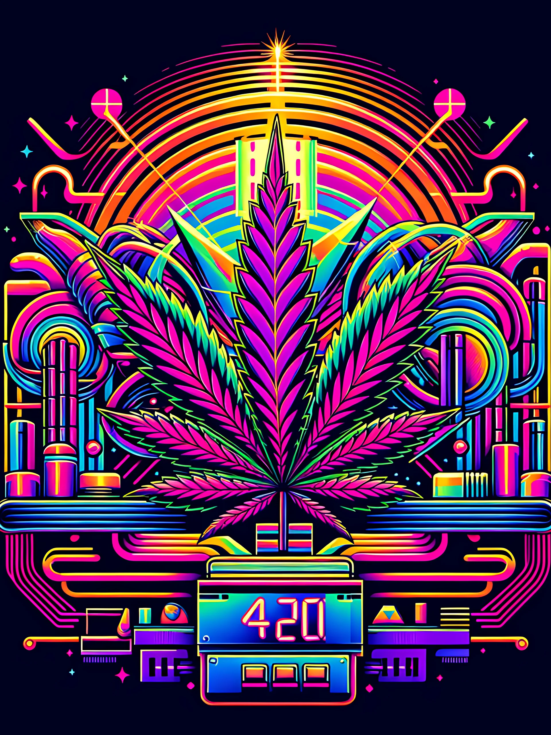 Cannabis Leaf - 420 Synthwave - Design | Framed Wall Art Poster product image (1)