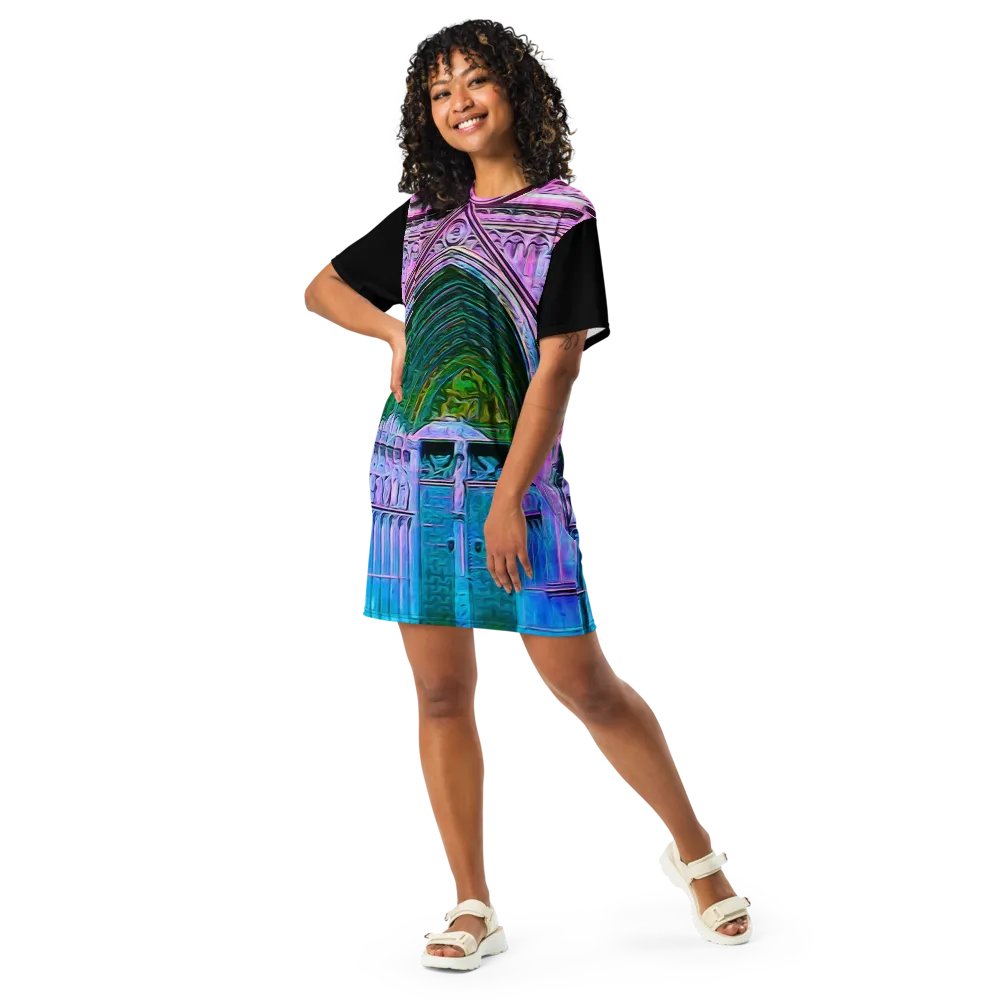 Pink and Blue Cathedral Doors Tshirt Dress product image (7)