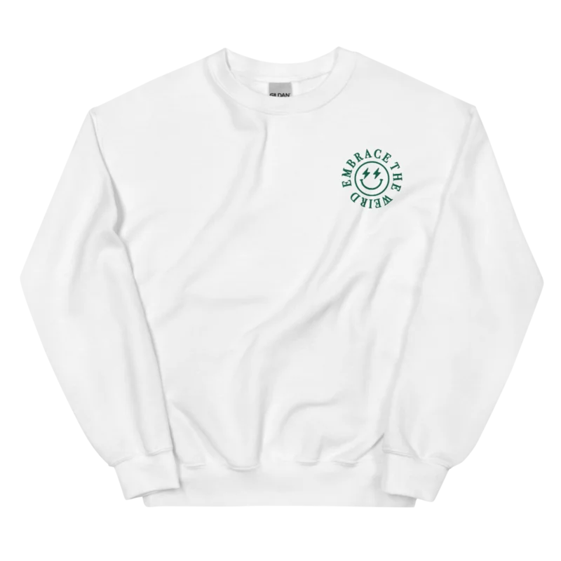 'Embrace The Weird' Crewneck - White with Green Embroidery product image (1)