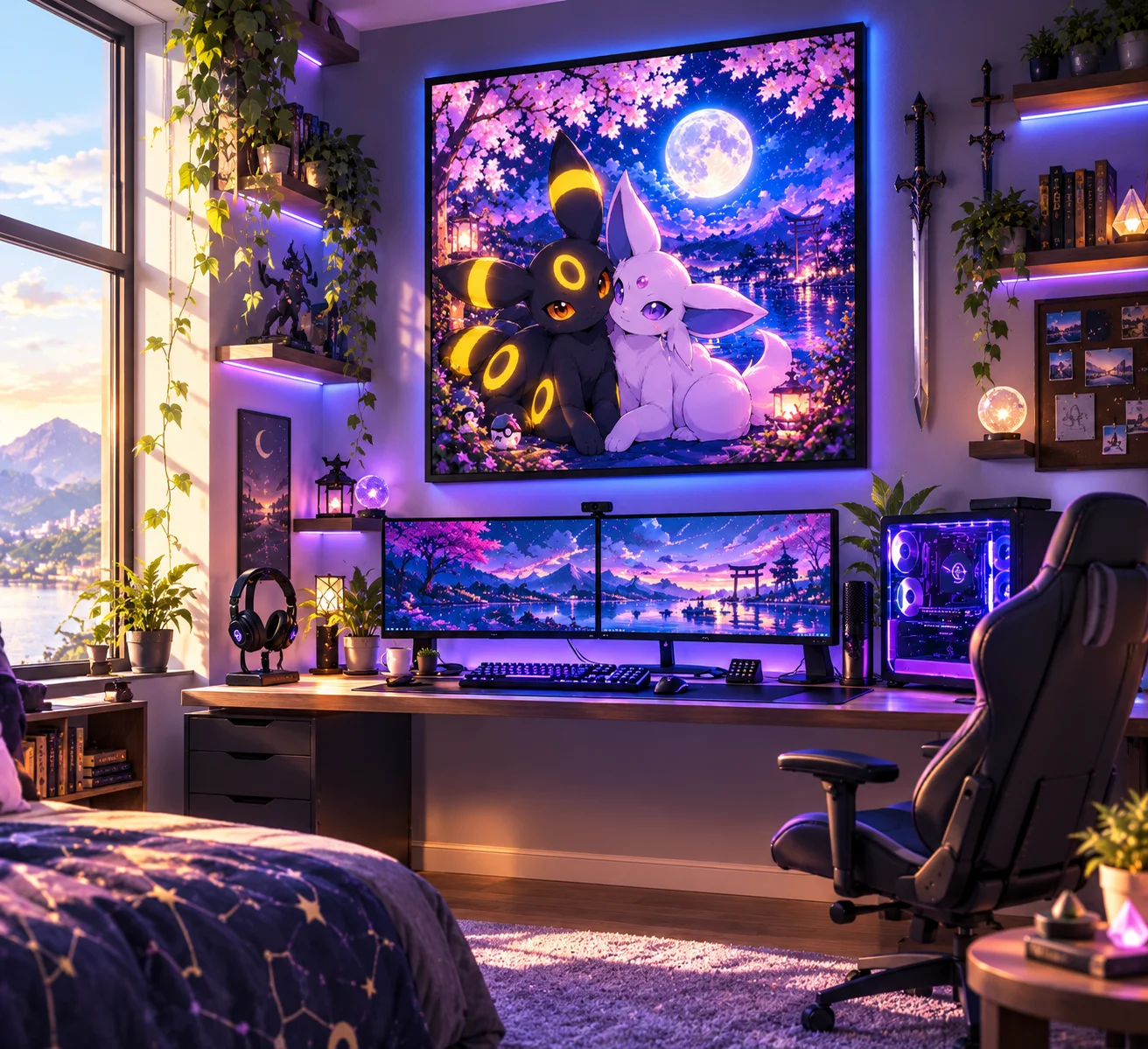 Under the Moonlit Blossoms - Espeon & Umbreon product image (2)