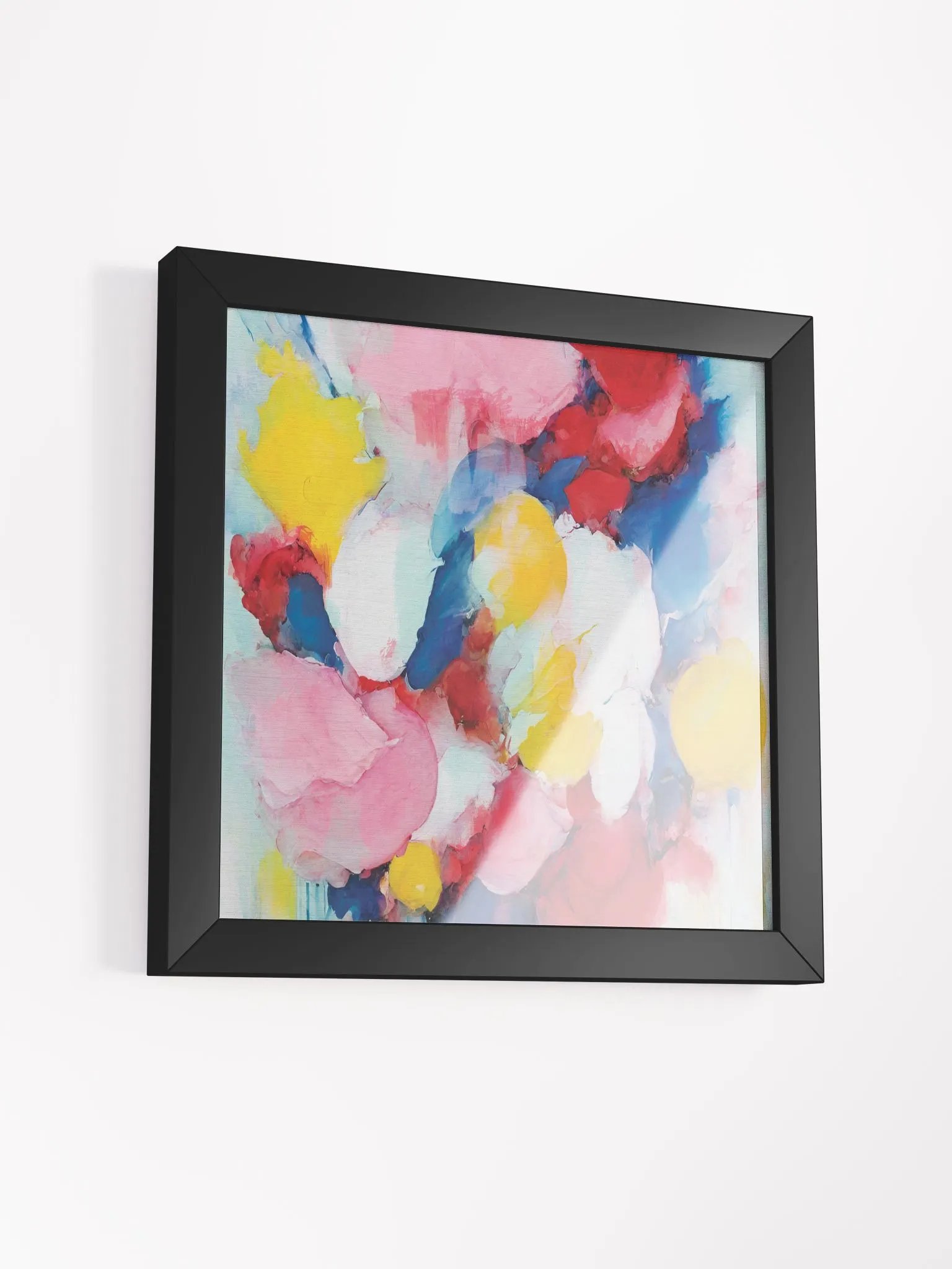 Square colorful abstract textured art print yellow, blue, pink, red and white product image (4)