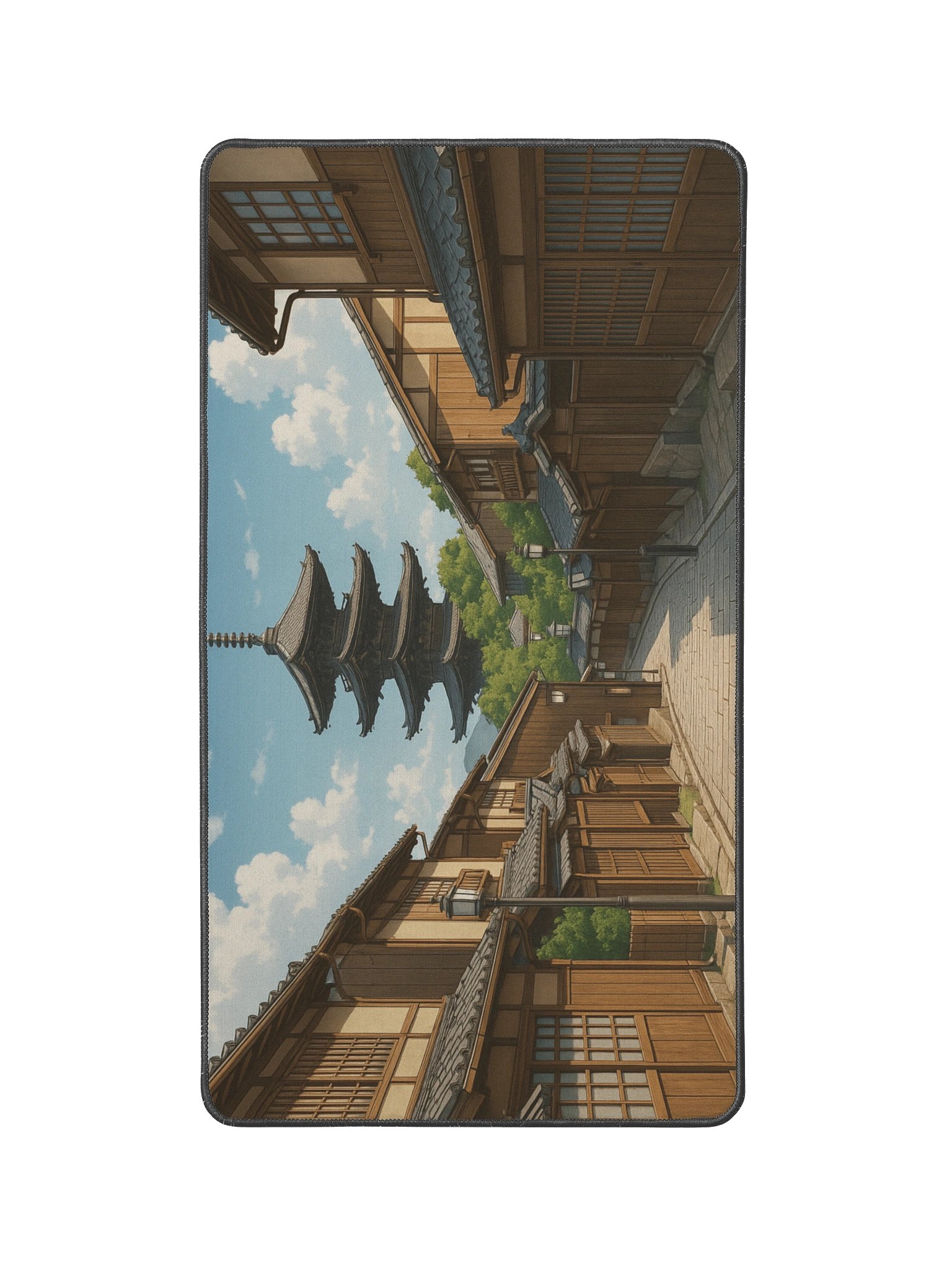 Pagoda Street District – Traditional Anime Village Desk Mat (12" x 22") product image (2)
