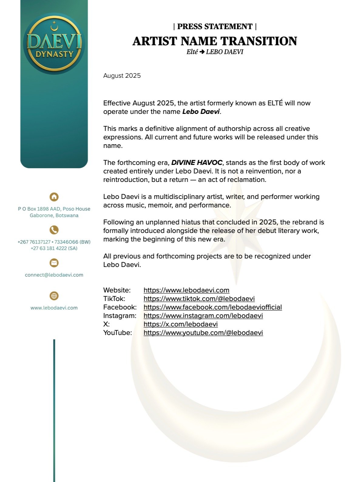 Press Statement | Artist Name Change product image (1)