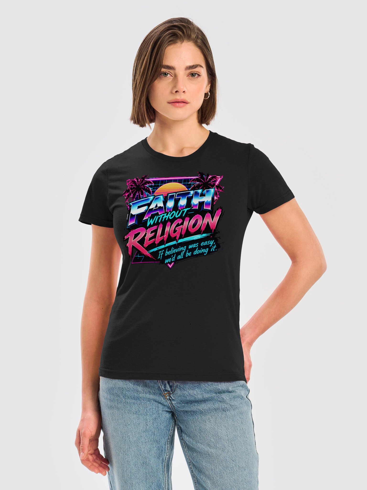 Women's Retro Sunset Grid Palm Faith Tee product image (5)
