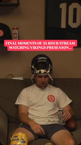 Final moments of @jakebringgold’s 24 hour stream punishment were spent watching the Vikings preseason… 

#skol #minnesota