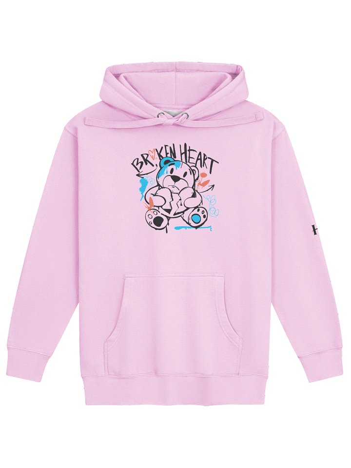 "Broken Heart" Bear Hoodie – Pink Oversized Streetwear Pullover with Graffiti Teddy Graphic product image (1)