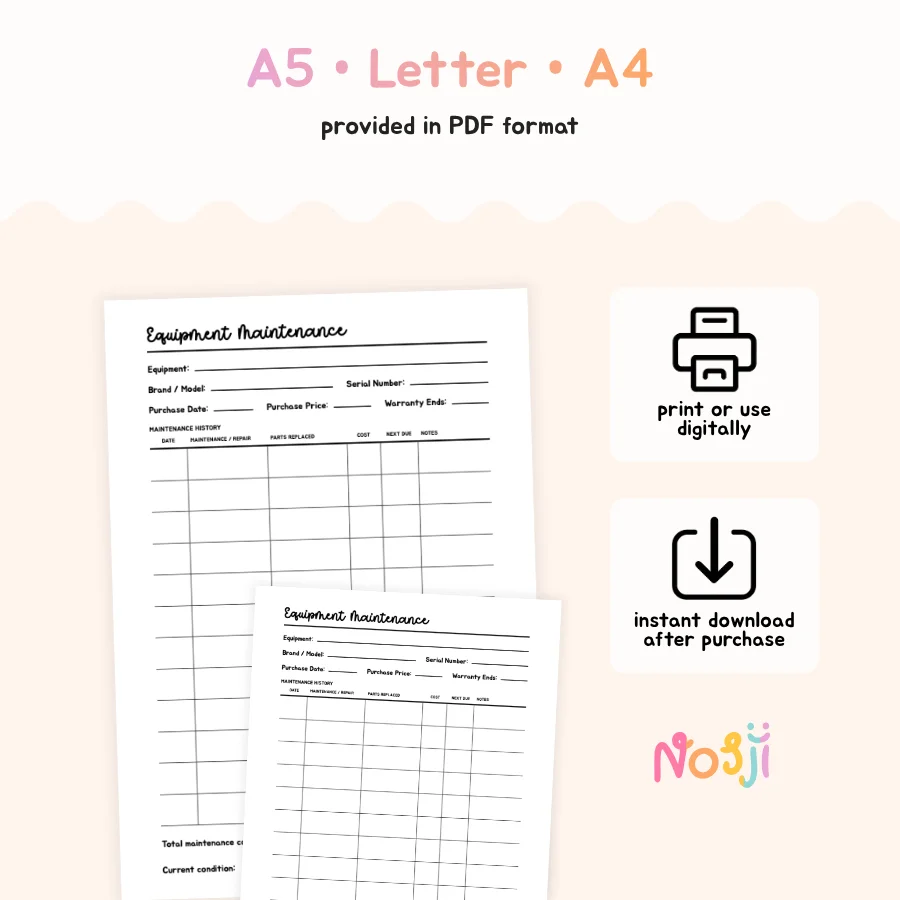 Equipment Maintenance Tracker Printable Business Equipment Log product image (2)