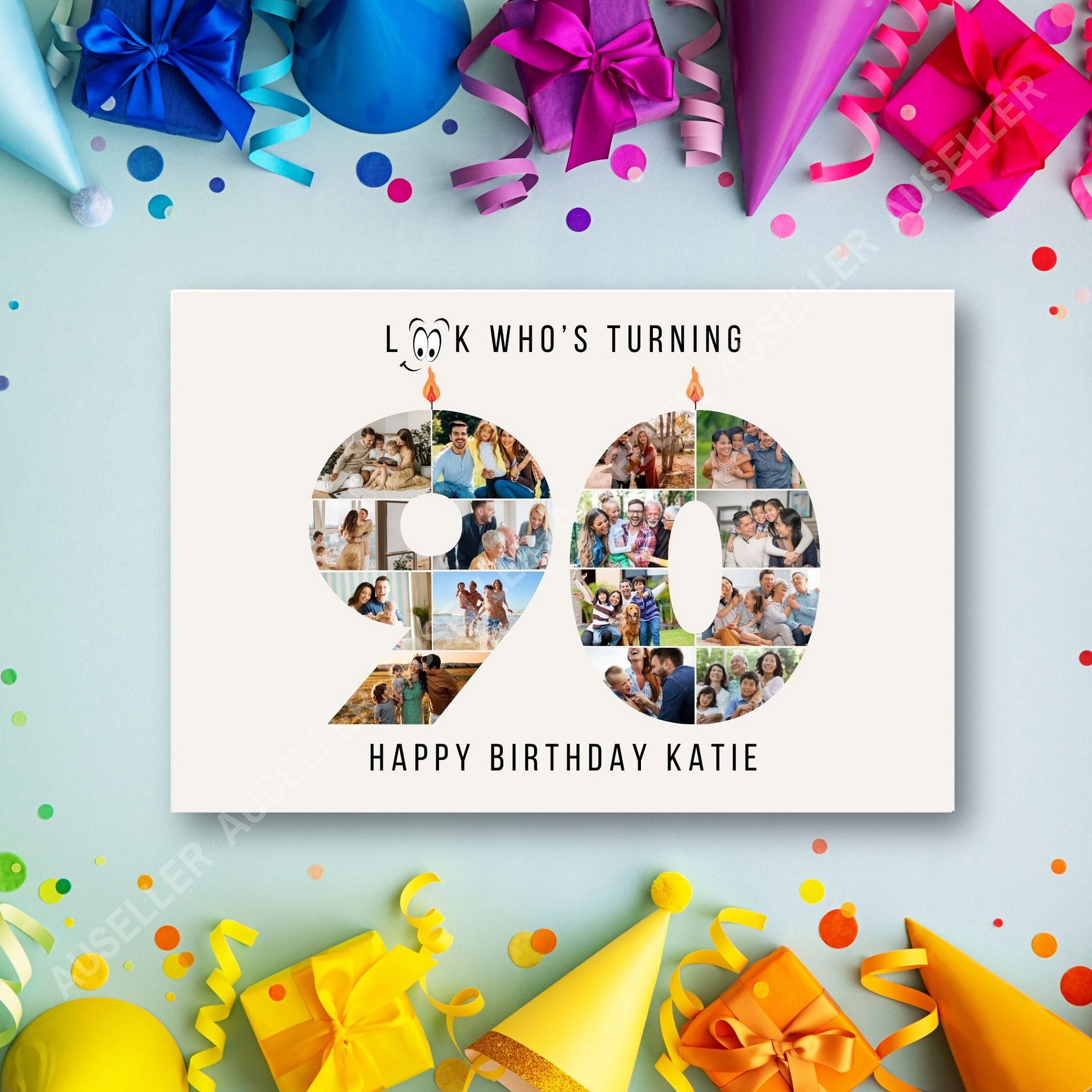 90th Birthday Number Photo Card Canva Template | auseller