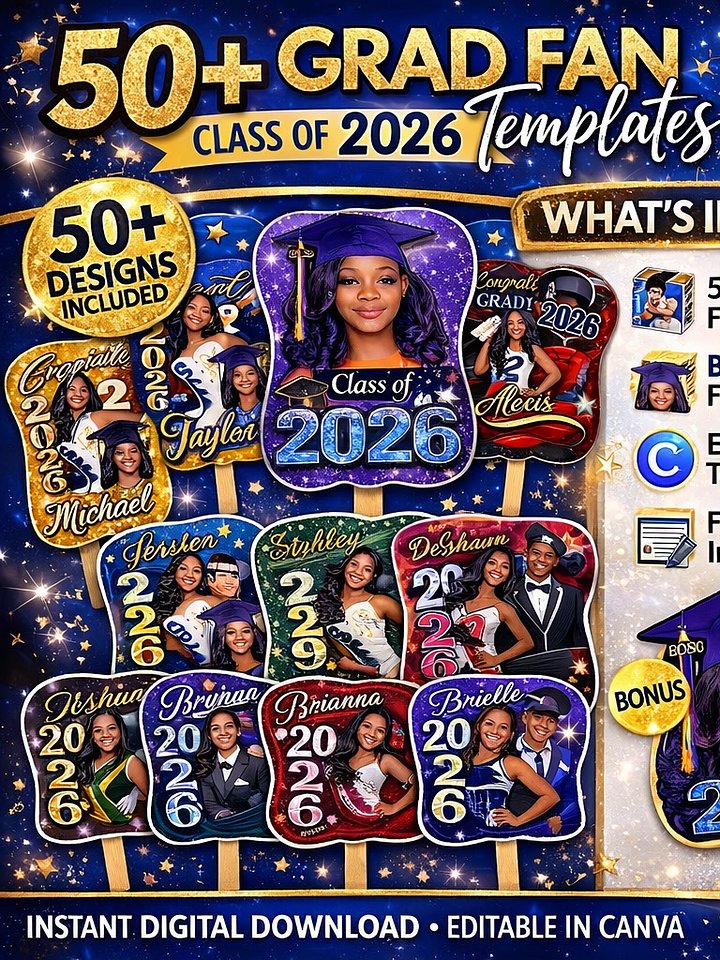 2026 Graduation Fan Templates with Bonus Big Head Fan Template - DIY Video Tutorial product image (1)