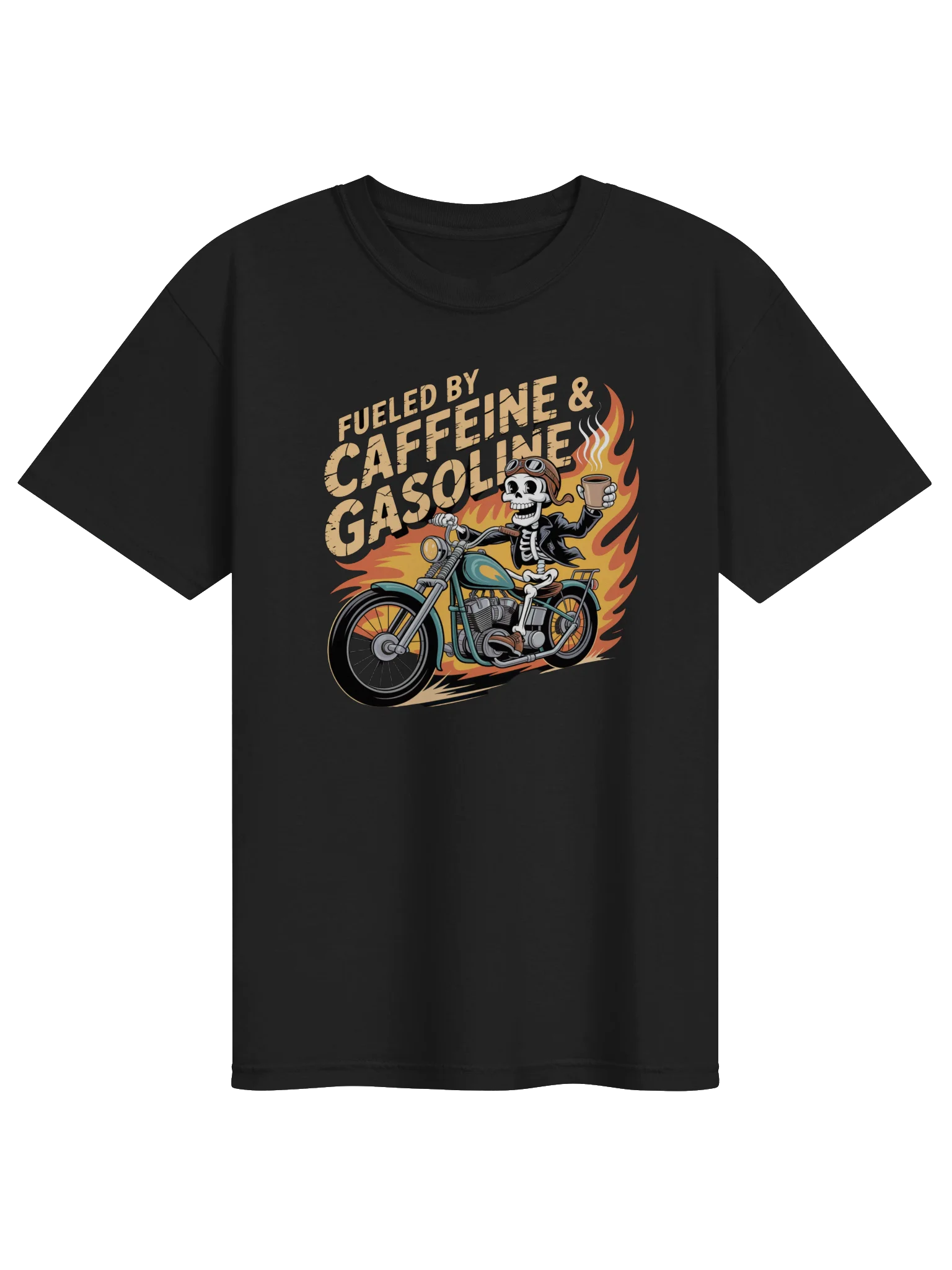 Fueled by Caffeine & Gasoline Skeleton T Shirt product image (1)