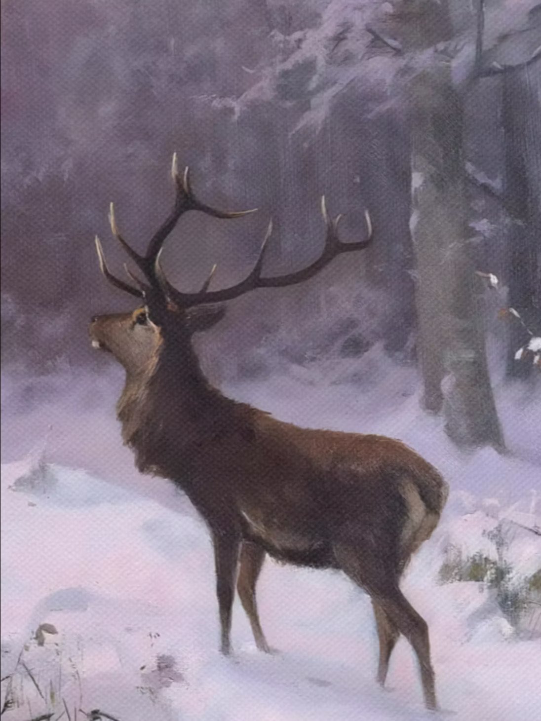 Antique Deer in Winter Forest Scenery Canvas Print product image (13)