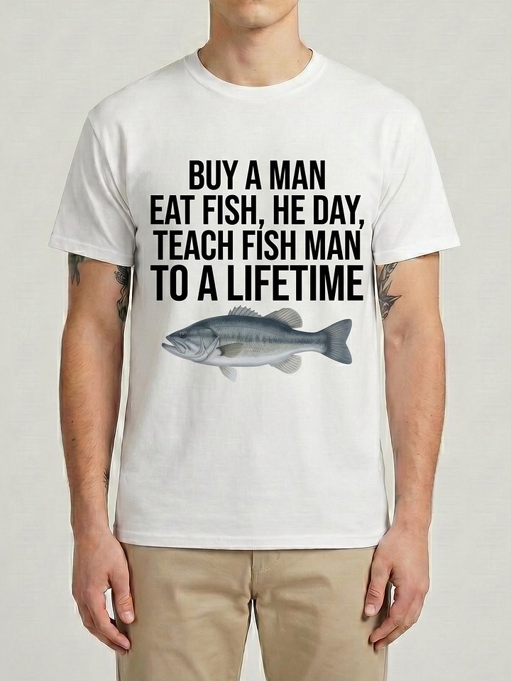 Buy A Man Eat Fish He Day Teach Fish Man Funny Meme T-Shirt product image (1)