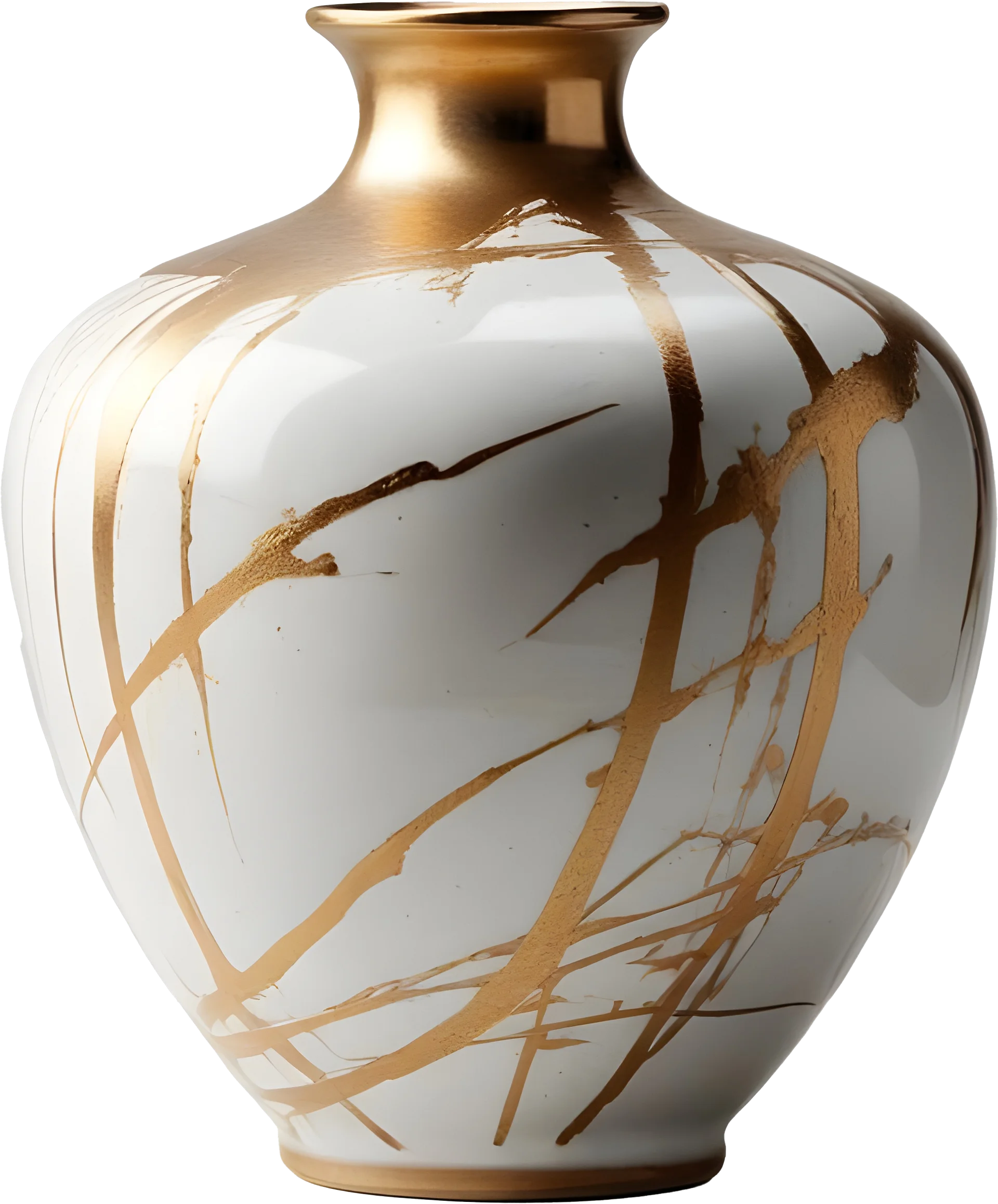 Kintsugi Elegance – White Ceramic Vase with Gold Accents PNG product image (1)