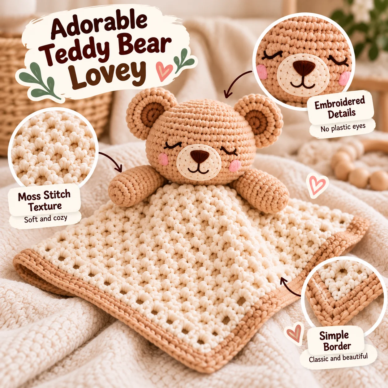 Little Bear Baby Lovey Crochet Pattern PDF | Teddy Bear Security Blanket product image (2)