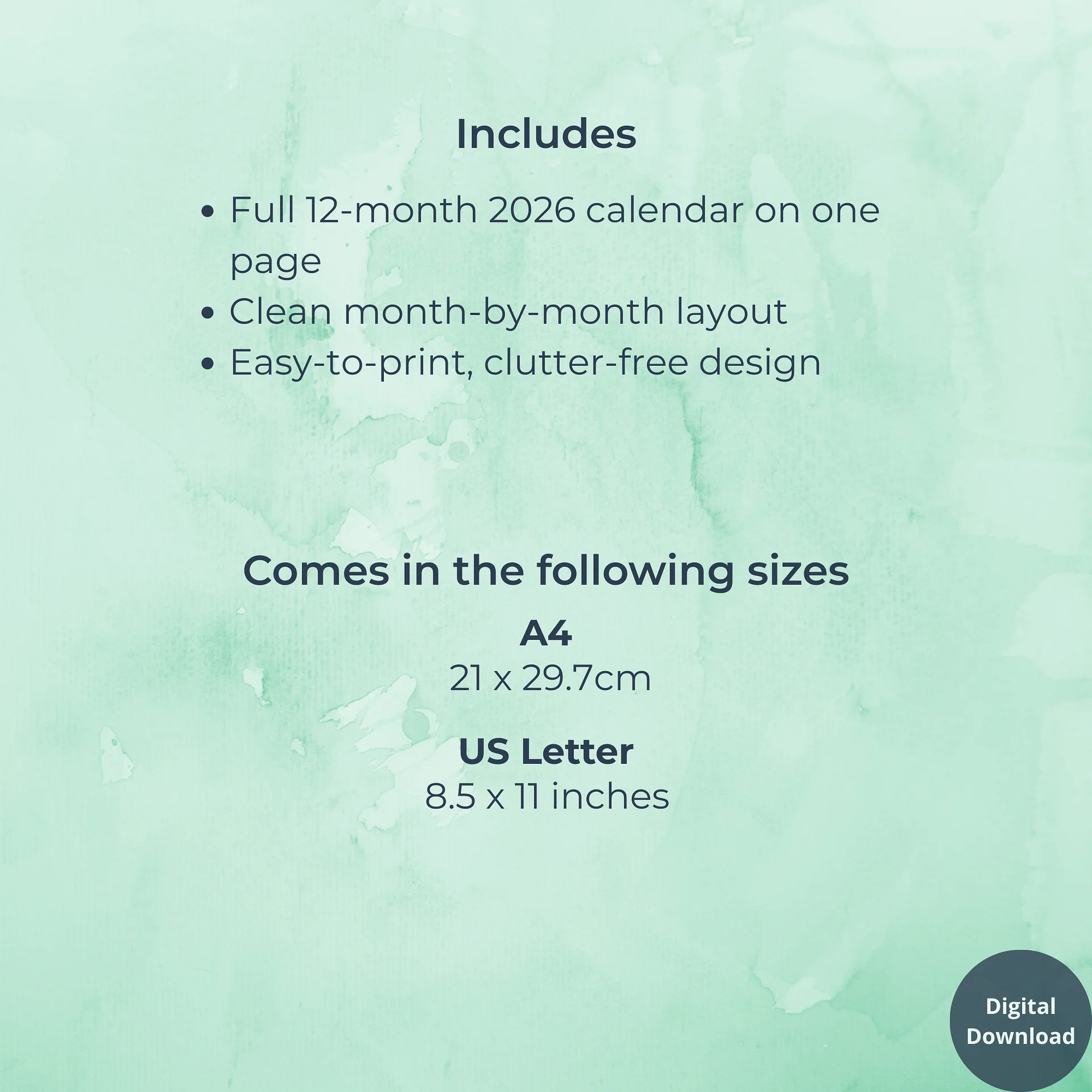 2026 One-Page Calendar product image (5)