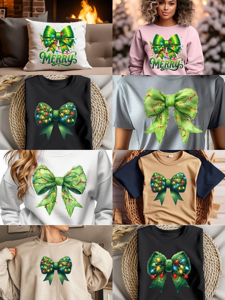 Green Coquette Bow Christmas with Grinch Png Bundle product image (2)