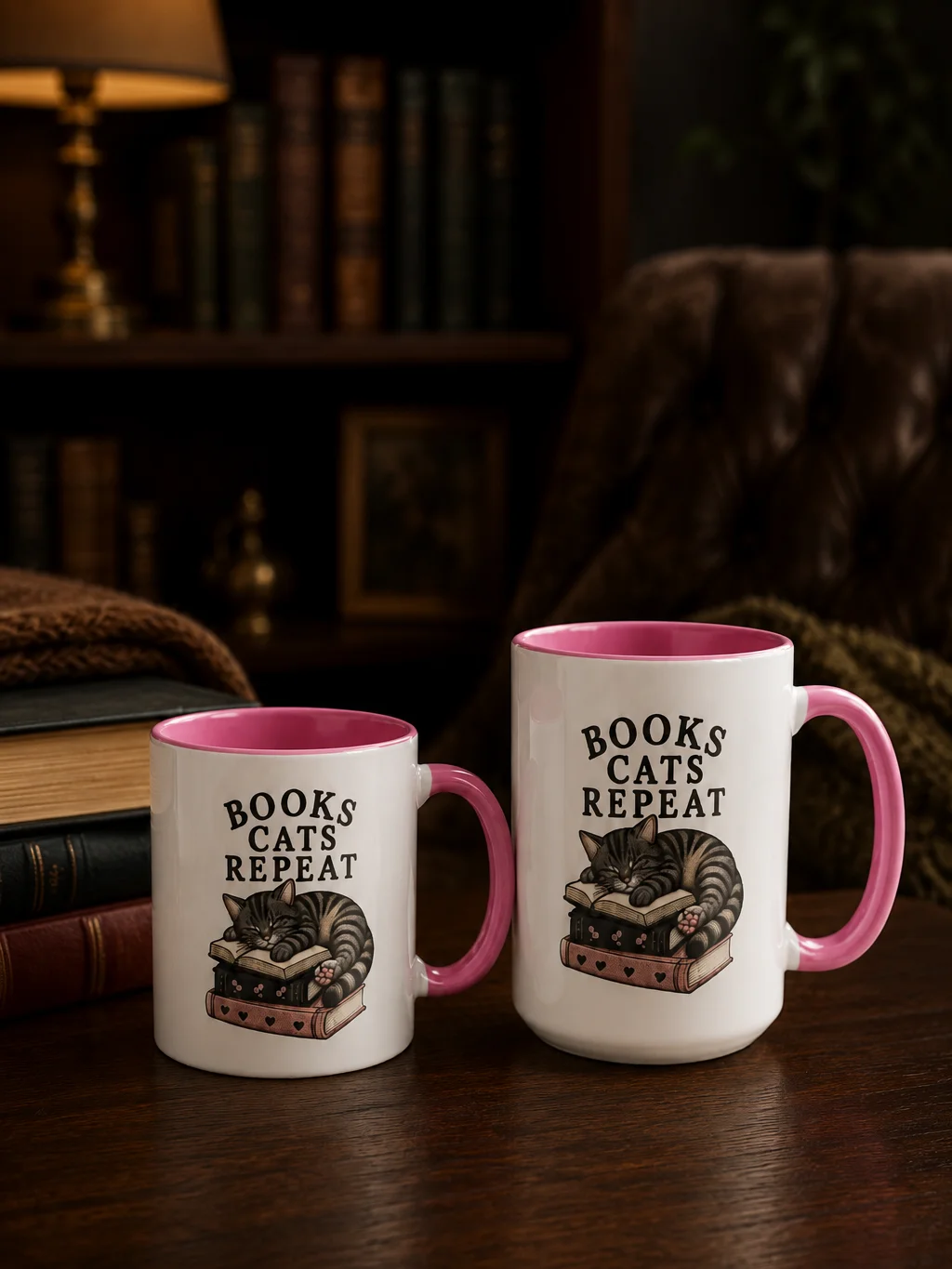 Books Cats Repeat Mug | Book Lover Gift for Cat Lovers product image (3)