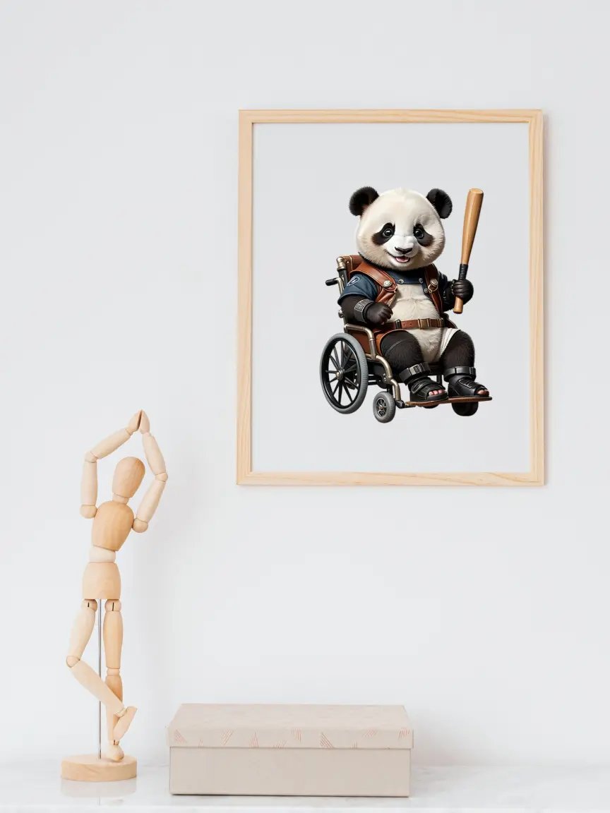 Baby Panda in Wheelchair Kid Baseball Nursery Print Wall Art product image (4)